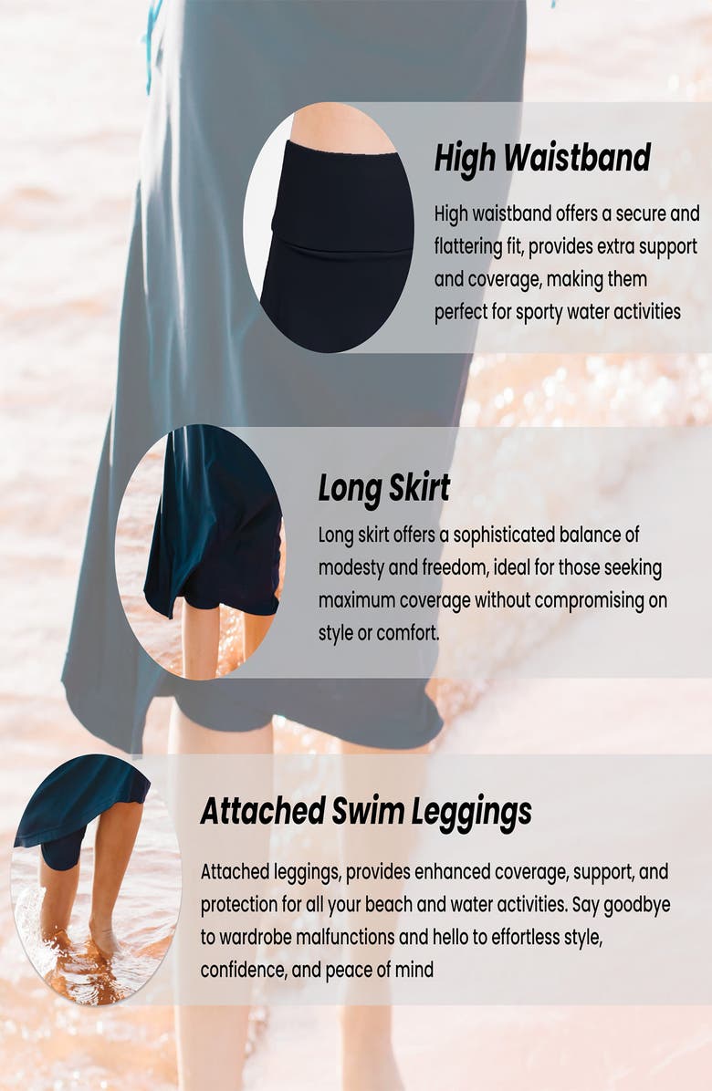 Calypsa Plus Size Long Swim Skort With Capri Leggings, Alternate, color, Black