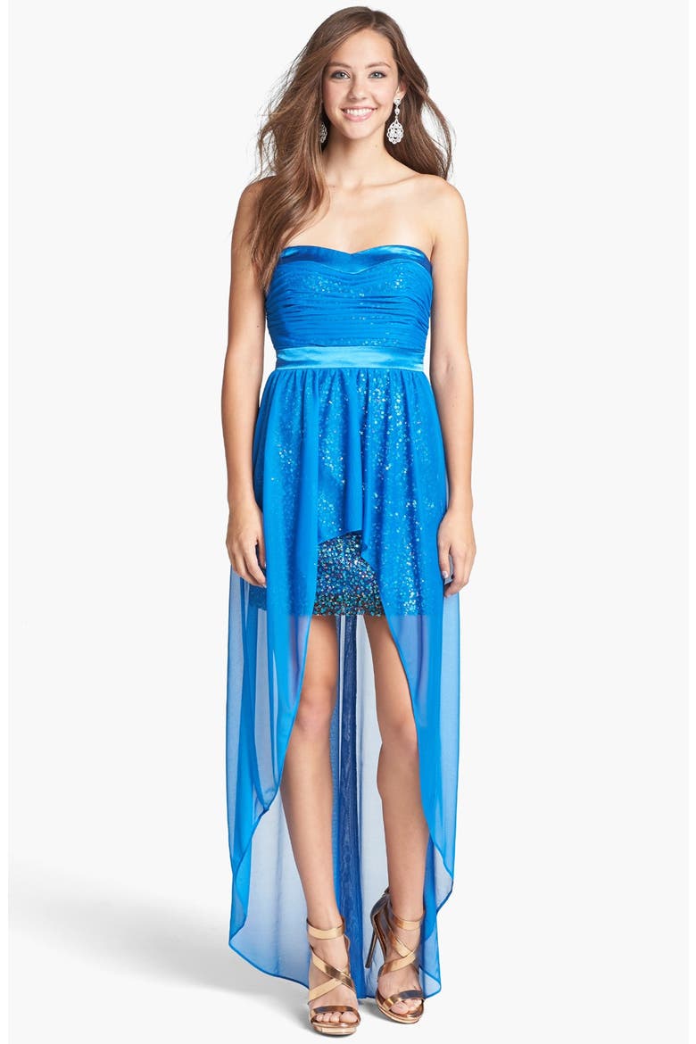 Chiffon Overlay Sequin Dress, Main, color, AZURE