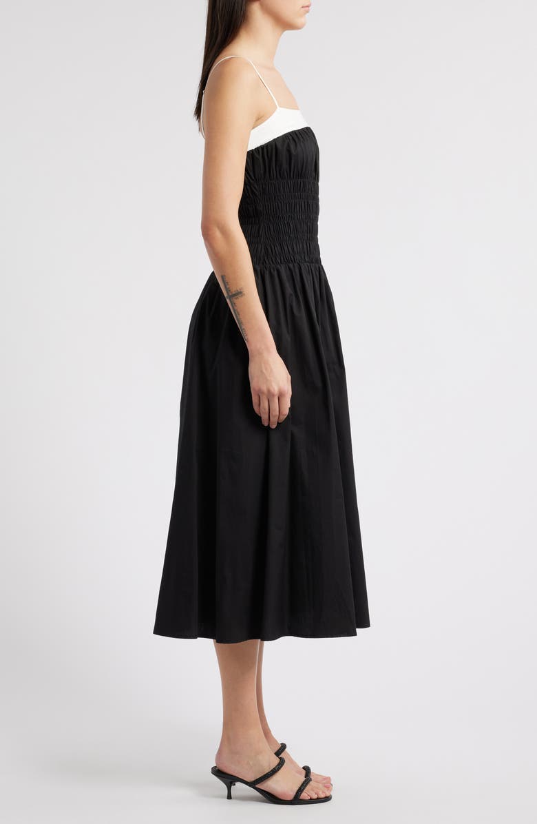 MOON RIVER Smocked Cotton Poplin Midi Sundress, Alternate, color, Black