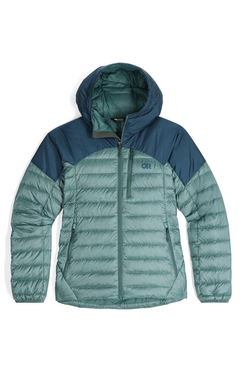 Outdoor Research Helium 800 Fill Power Down Hooded Jacket, Alternate, color, Neptune/ Harbor