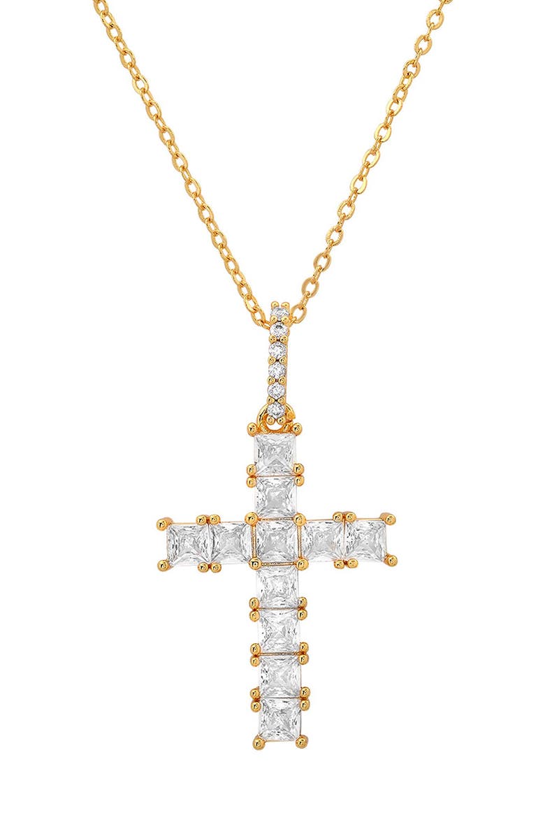 18k White Gold Plated Cubic Zirconia Cross Pendant Necklace, Main, color, GOLD