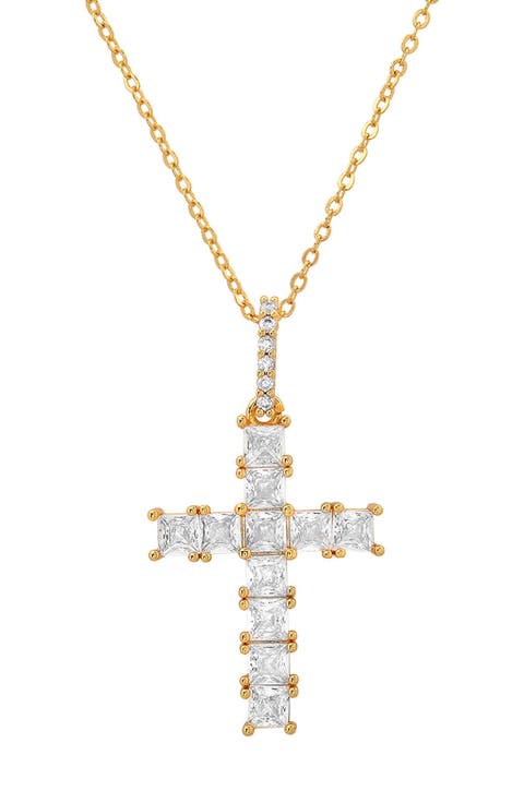 18k White Gold Plated Cubic Zirconia Cross Pendant Necklace