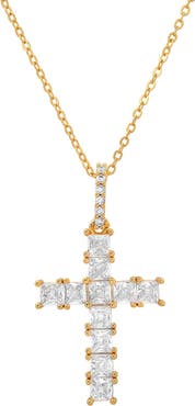 STEELTIME 18k White Gold Plated Cubic Zirconia Cross Pendant Necklace