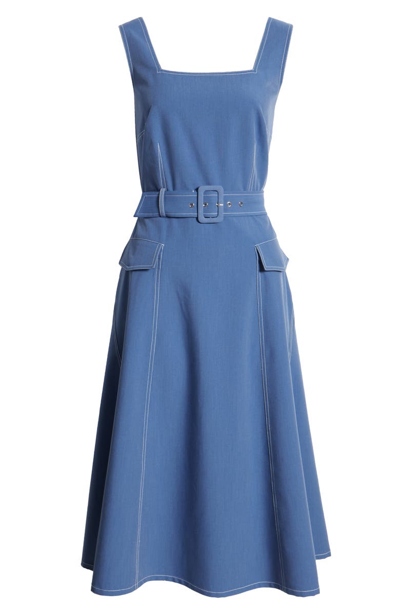 Tahari Sleeveless Belted Denim Midi Dress, Alternate, color, Indigo