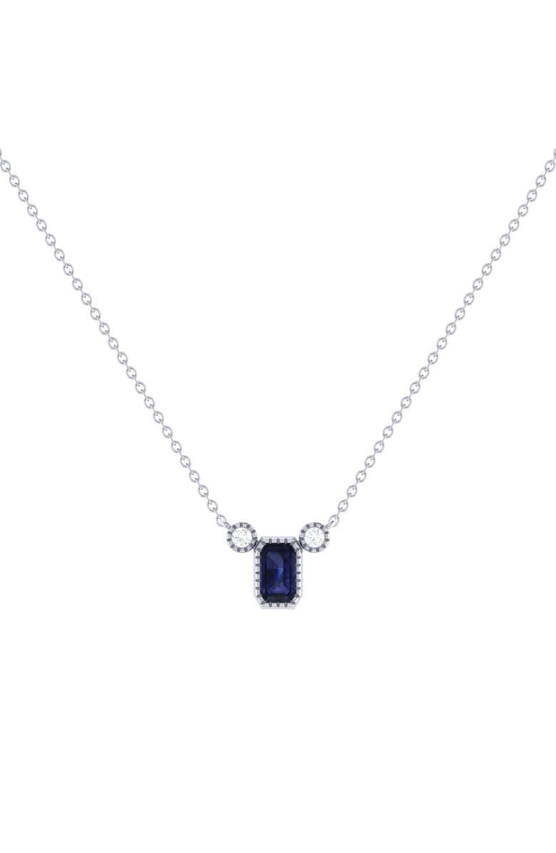 LuvMyJewelry Emerald Cut Sapphire & Diamond 14K Gold Birthstone Necklace, Main, color, 