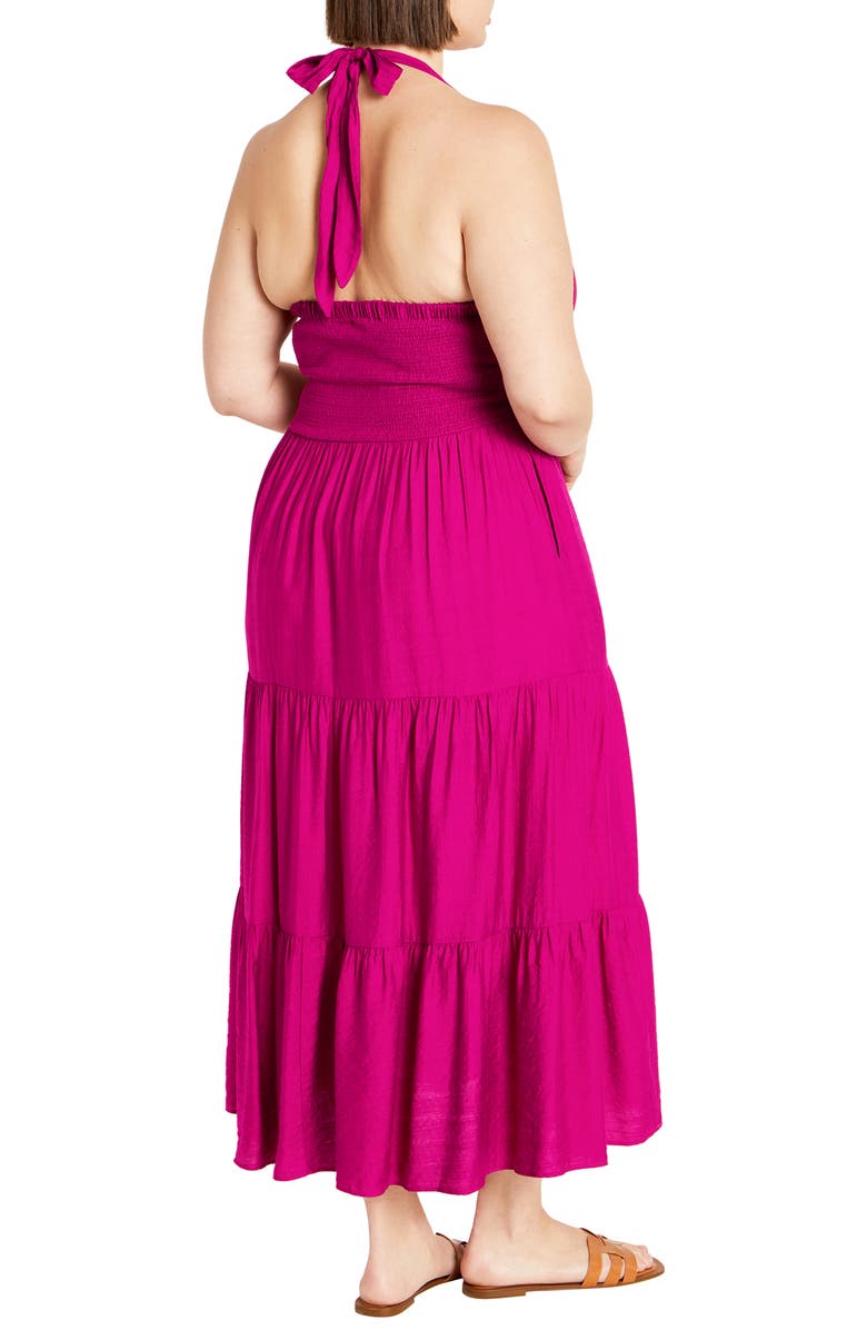 City Chic Dallas Tiered Halter Midi Dress, Alternate, color, Sangria