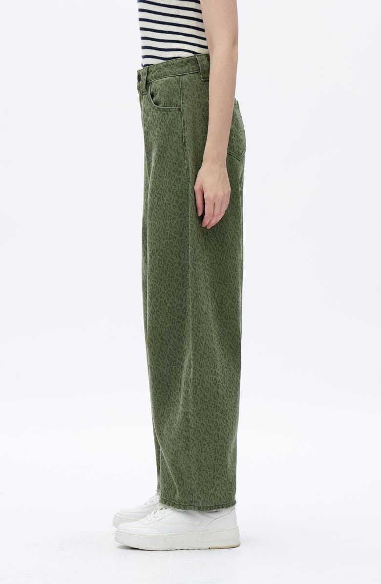 Bayeas Leopard Print High Waist Drop Crotch Barrel Jeans, Alternate, color, Green
