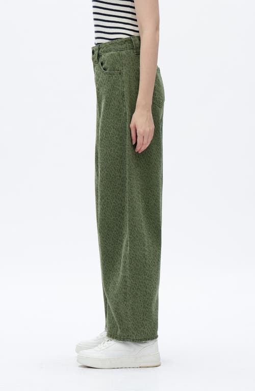 Bayeas Leopard Print High Waist Drop Crotch Barrel Jeans In Green