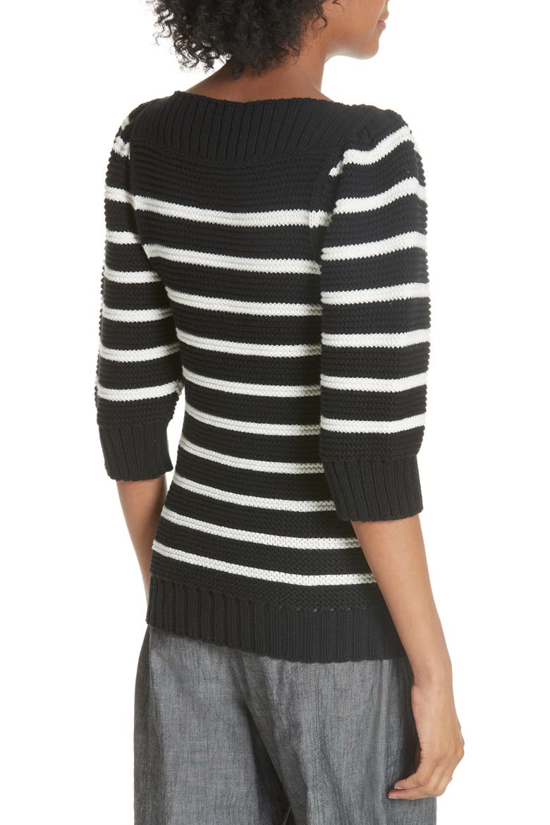 Puff Sleeve Stripe Sweater, Alternate, color, BLACK COMBO