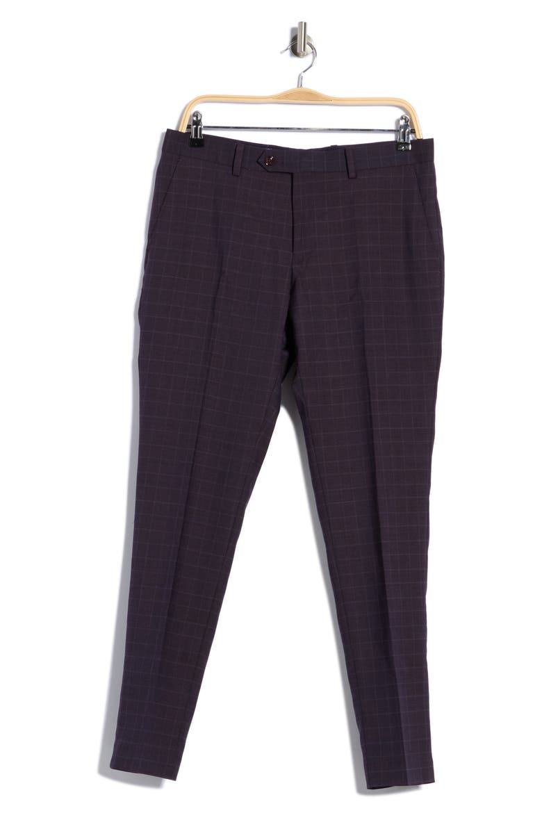 Plaid Flat Front Wool Blend Straight Leg Pants, Main, color, DARK PURPLE PLAID