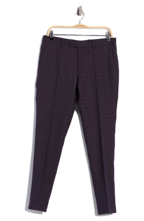 Plaid Flat Front Wool Blend Straight Leg Pants