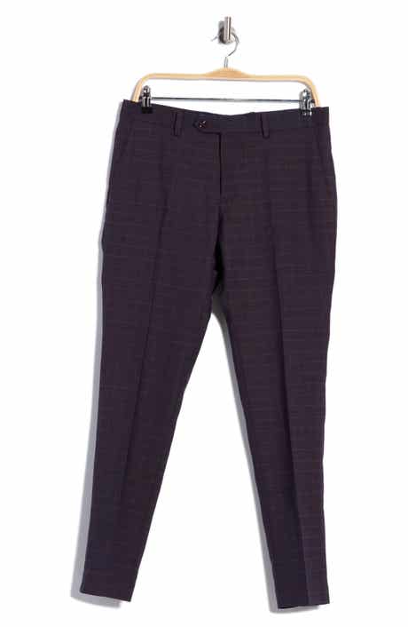 Plaid Flat Front Wool Blend Straight Leg Pants