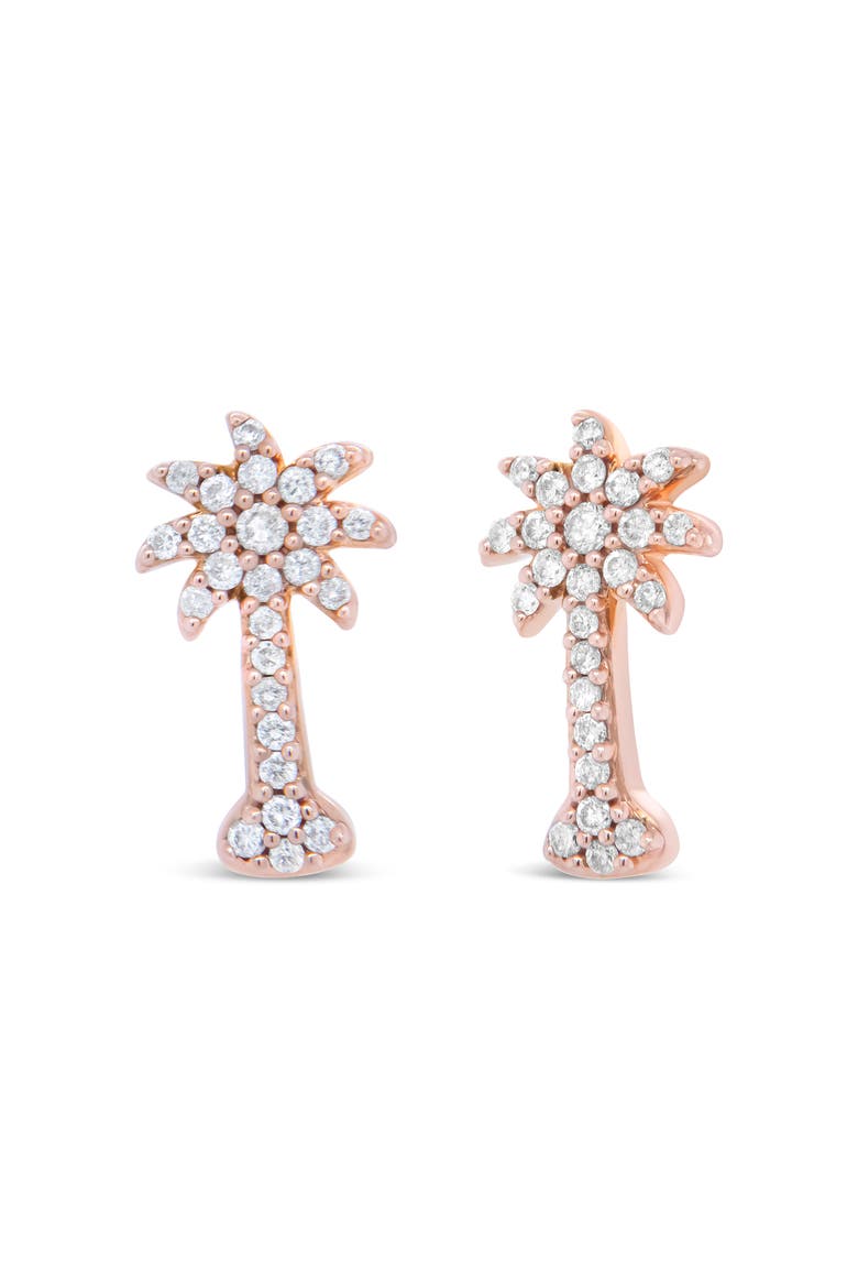10K Rose Gold 1/4 Ct Diamond Palm Tree Stud Earrings, Main, color, Pink