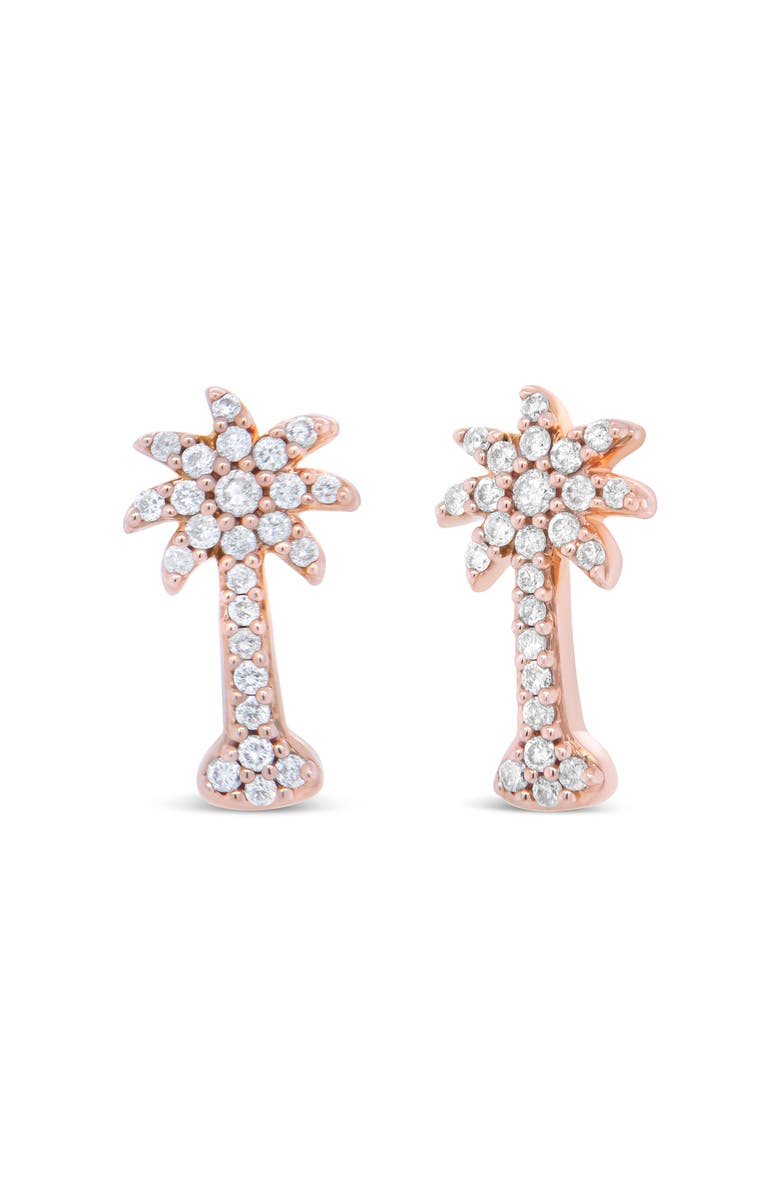 Haus of Brilliance 10K Rose Gold 1/4 Ct Diamond Palm Tree Stud Earrings, Main, color, Pink