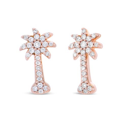 10K Rose Gold 1/4 Ct Diamond Palm Tree Stud Earrings