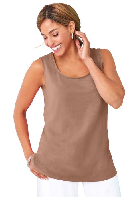 Stretch Cotton Horseshoe Neck Tank (Plus)