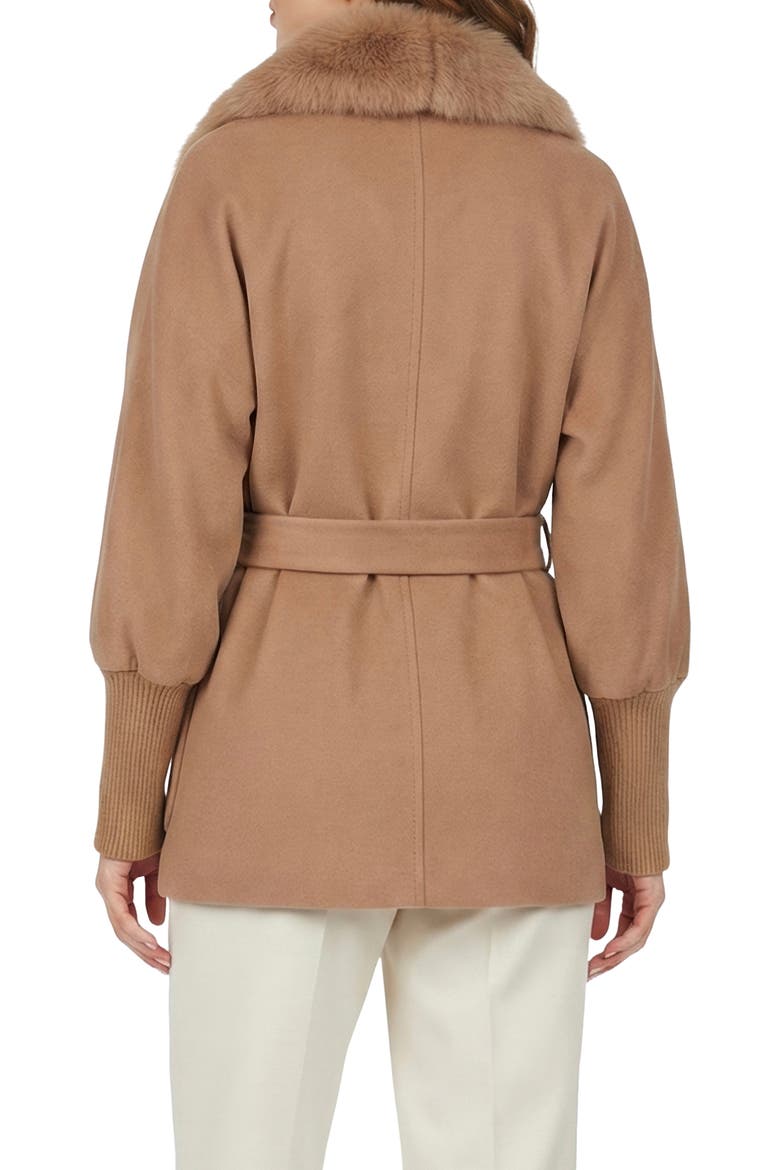 Fabric Jacket With Detachable Genuine Shearling Collar, Belt, Alternate, color, CAMEL