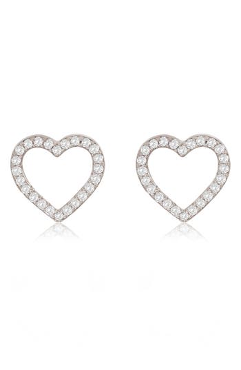 Suzy Levian Diamonds 14k Gold Diamond Open Heart Stud Earrings In White