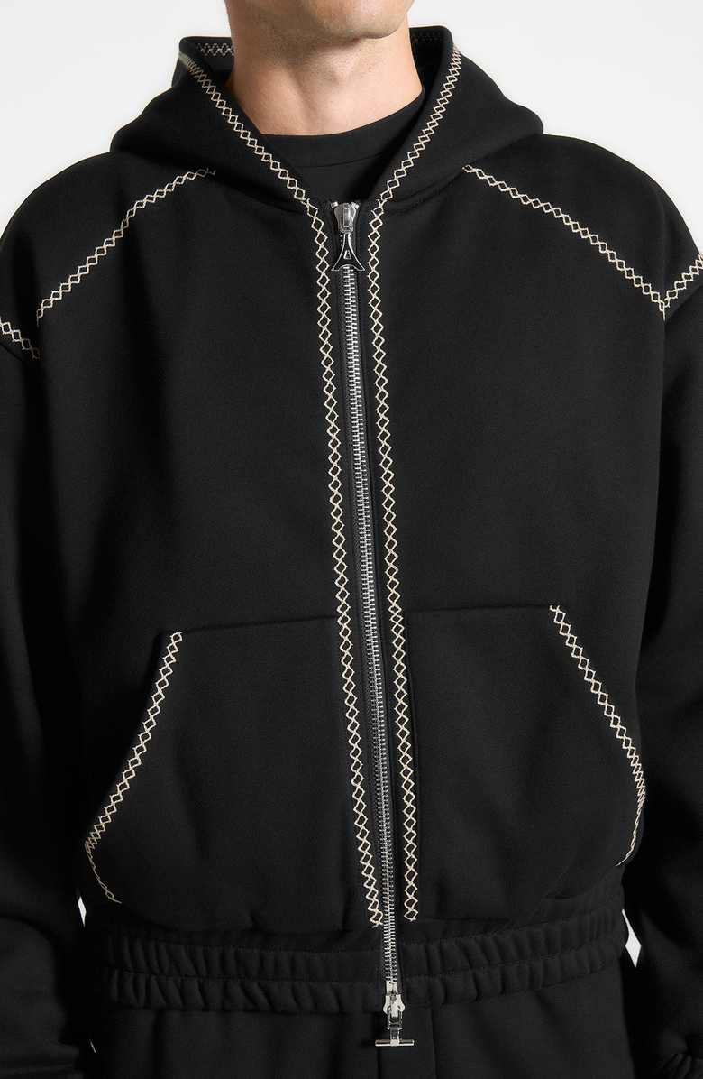 Manière De Voir Ivan Whipstitch Raglan Effect Zip Hoodie, Alternate, color, Black