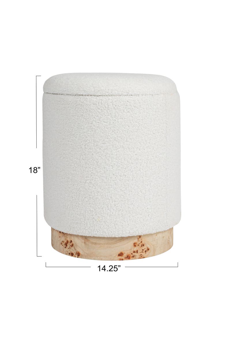 Round Boucle Upholstered Storage Stool with Removeable Lid, Cream, Alternate, color, Cream