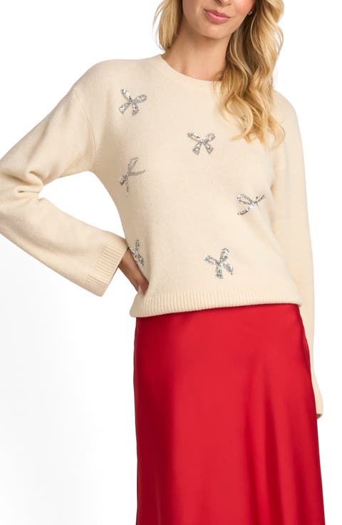 Sequin Bow Crewneck Sweater