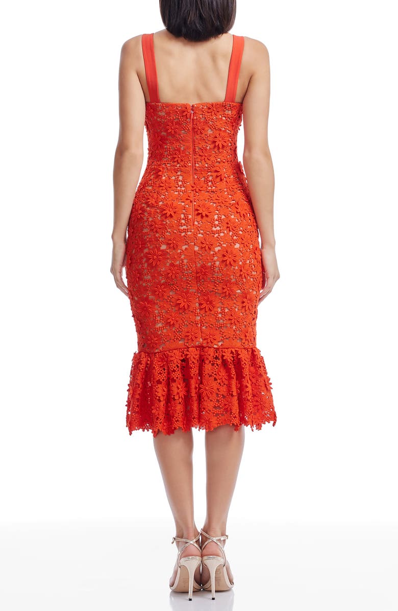 Dress the Population Desiree Floral Appliqué Cocktail Midi Dress, Alternate, color, Poppy