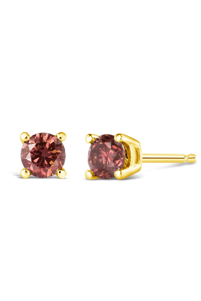 14K Gold 1/3 Cttw Round Pink Diamond Solitaire Stud Earrings, Main, color, Yellow