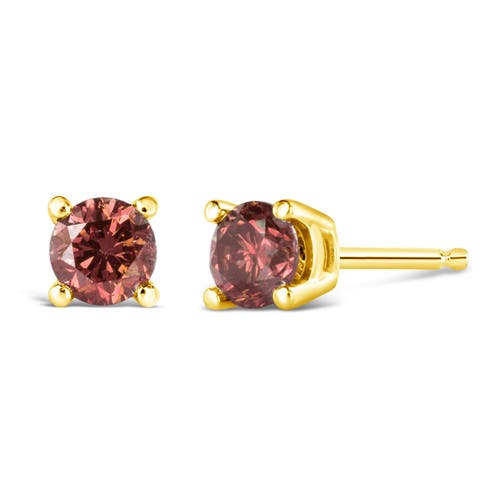 14K Gold 1/3 Cttw Round Pink Diamond Solitaire Stud Earrings