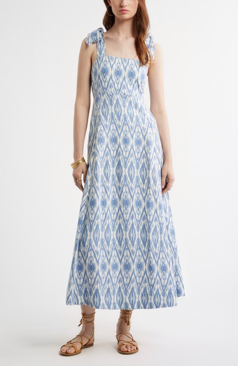 Treasure & Bond Floral Linen Blend Maxi Sundress, Main, color, Ivory- Blue Diamond Ikat