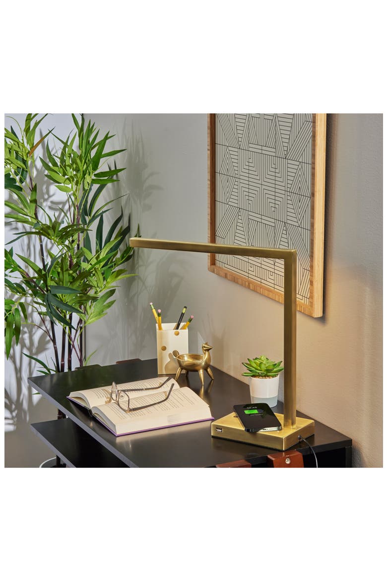 Aidan Charge LED Desk Lamp, Alternate, color, ANTIQUE BRASS