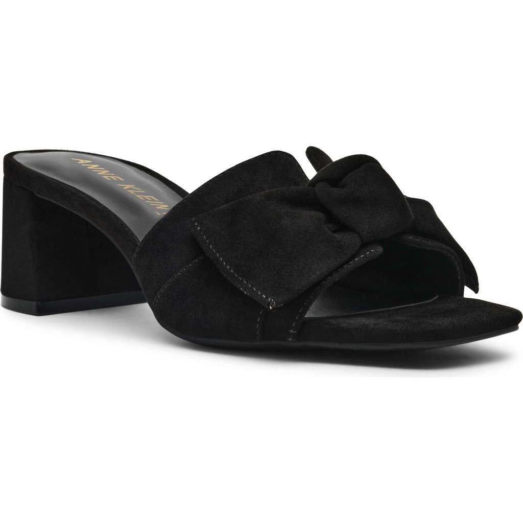 Anne Klein Kizmet Bow Slide Sandal In Black Suede