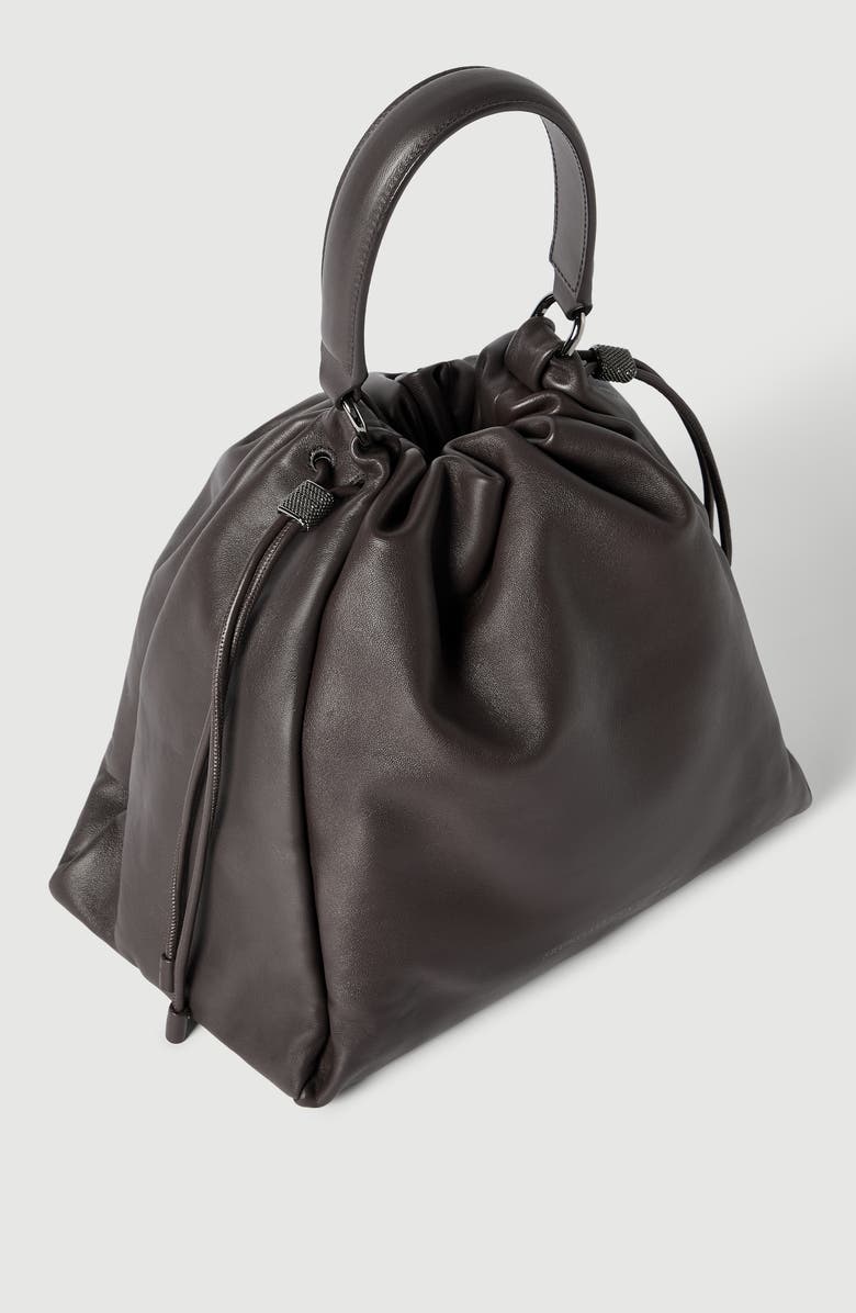 Brunello Cucinelli Soft leather Mellow Bucket bag, Alternate, color, Brown