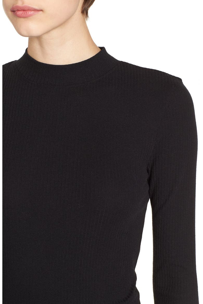 Rib Knit Mock Neck Tee, Alternate, color, BLACK