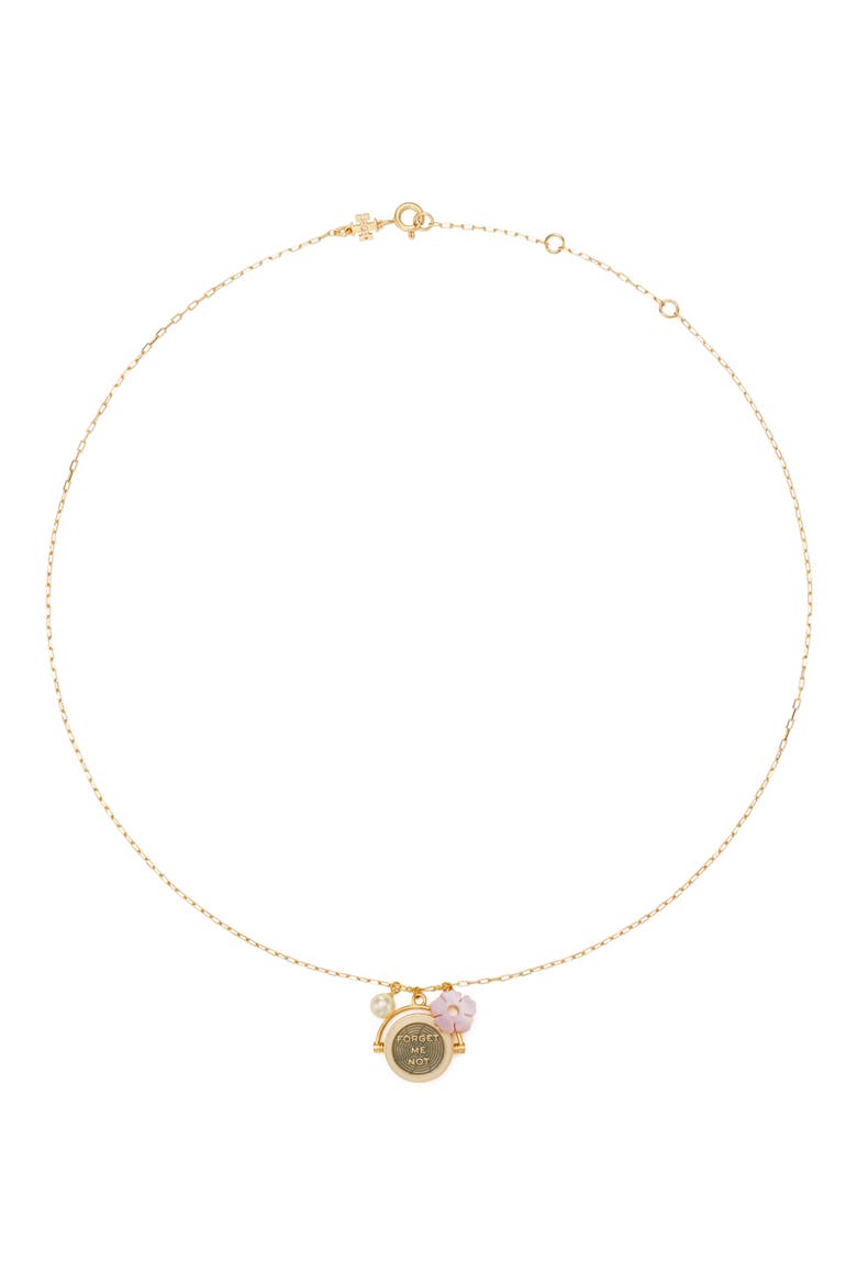 Forget Me Not Charm Pendant, Main, color, TORY GOLD / PINK / CREAM