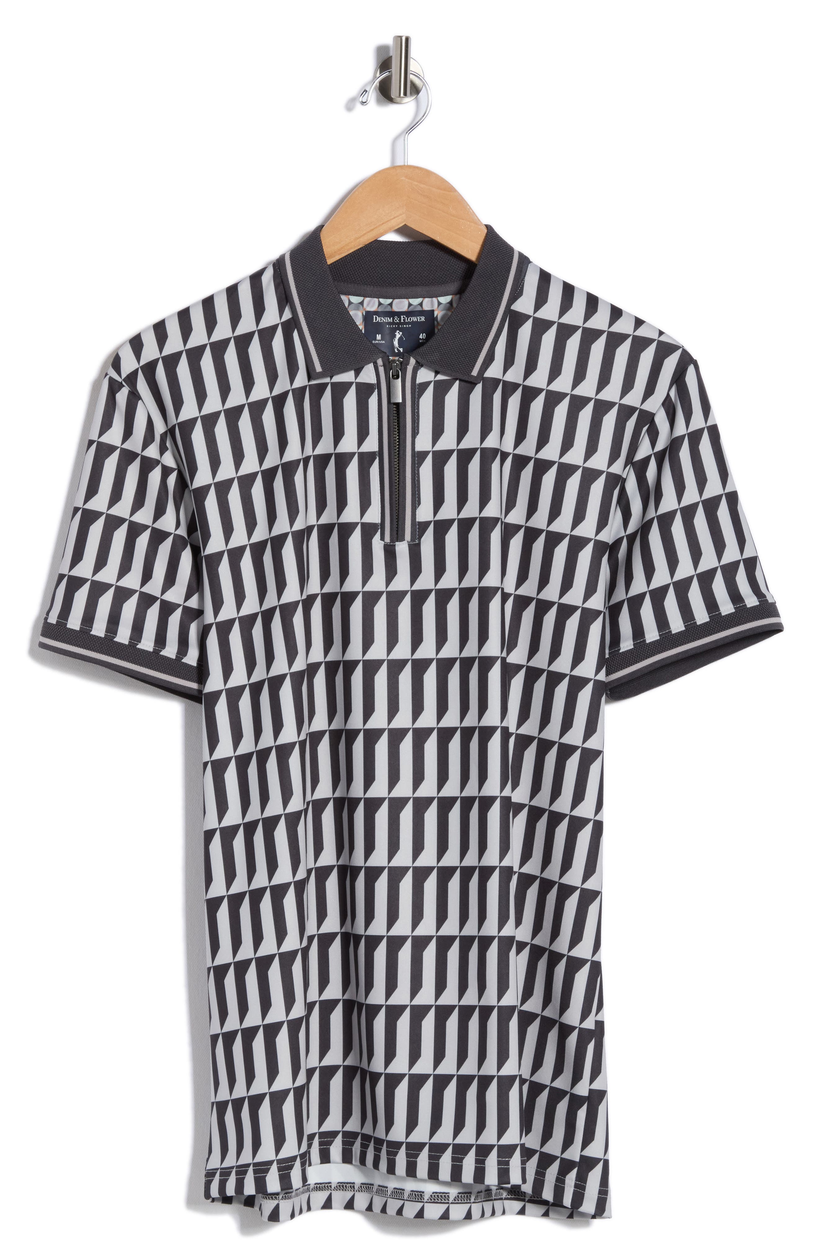 DENIM AND FLOWER Geometric Quarter Zip Performance Polo