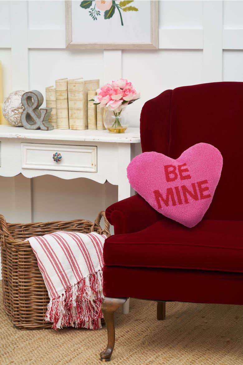 "BE MINE" Heart Valentine's Day Hooked Accent Throw Pillow 15" x 17", Alternate, color, Pink