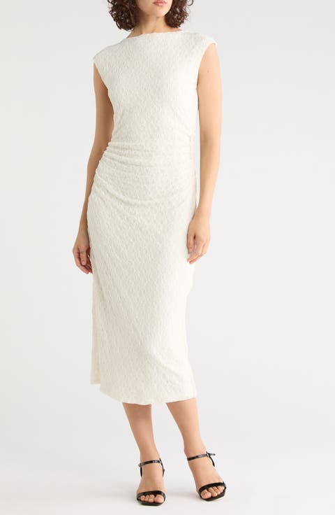 Ruched Lace Midi Dress