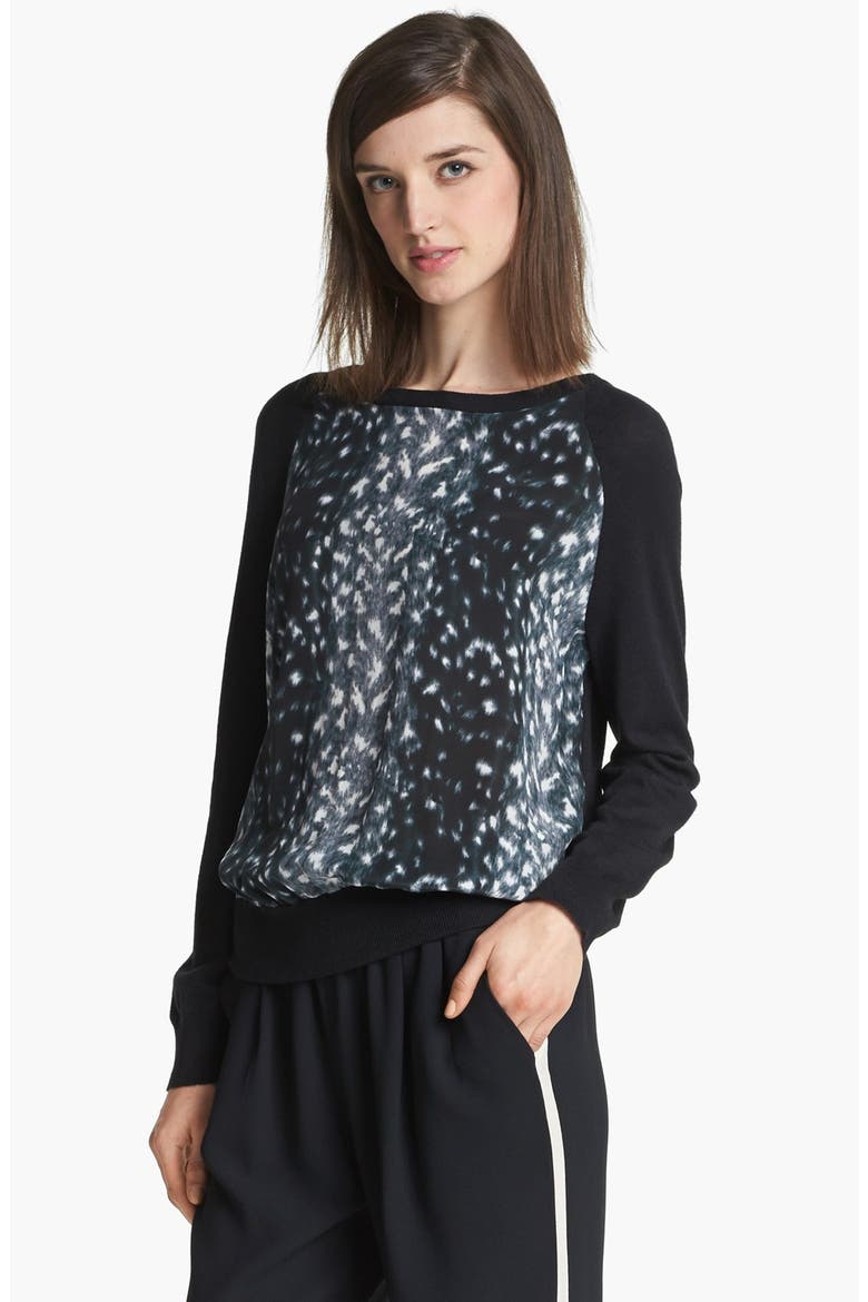 'Malena B.' Mixed Media Sweater, Main, color, SNOW LEOPARD CAVIAR