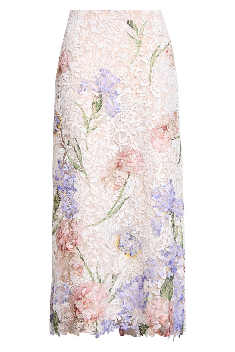 Iris Degradé Printed Lace Midi Skirt, Alternate, color, WHITE MULTI