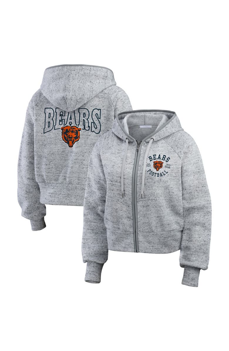 WEAR by Erin Andrews Women's WEAR by Erin Andrews  Heather Gray Chicago Bears Speckled Fleece Cropped Full-Zip Hoodie, Main, color, 