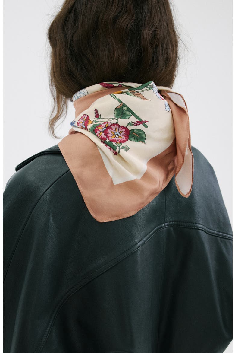 Floral Print Scarf, Alternate, color, BEIGE