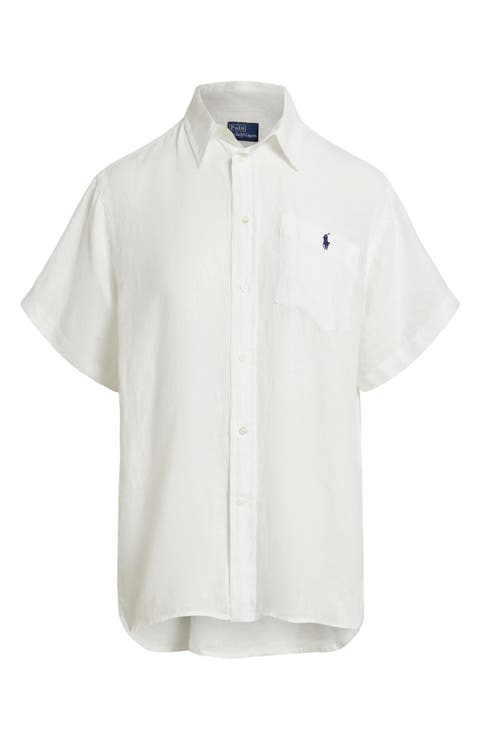 Oversize Short Sleeve Linen Button-Up Shirt