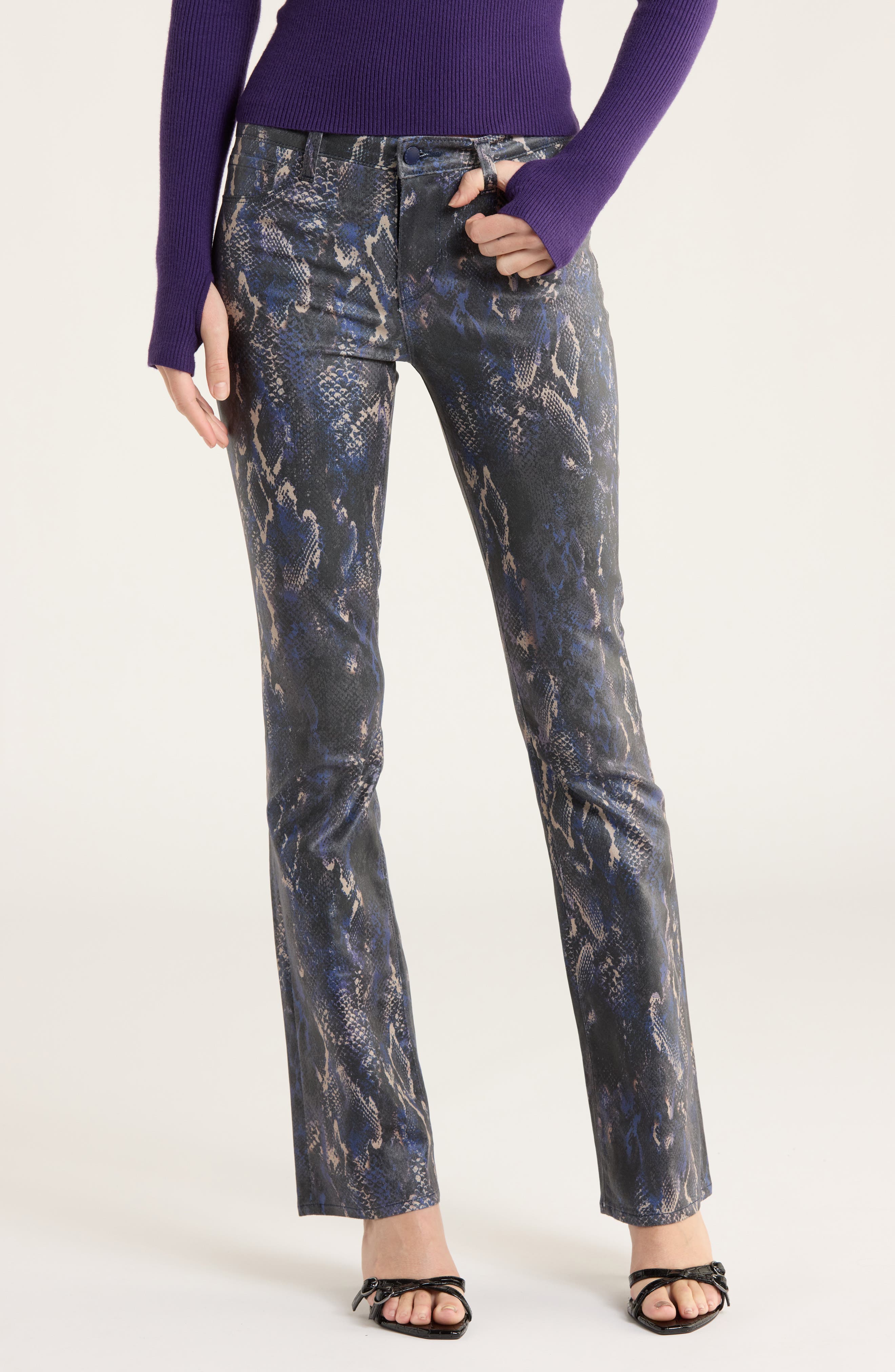 L'AGENCE Selma Snakeskin Coated Baby Bootcut Jeans