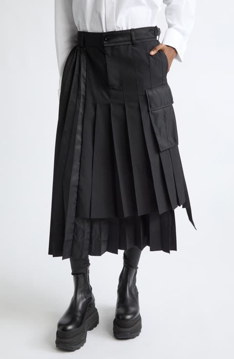 Pleated Mixed Media Midi Skirt