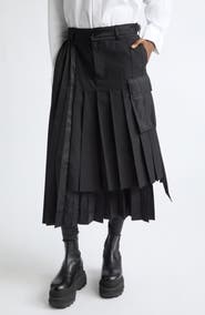 Sacai Pleated Mixed Media Midi Skirt
