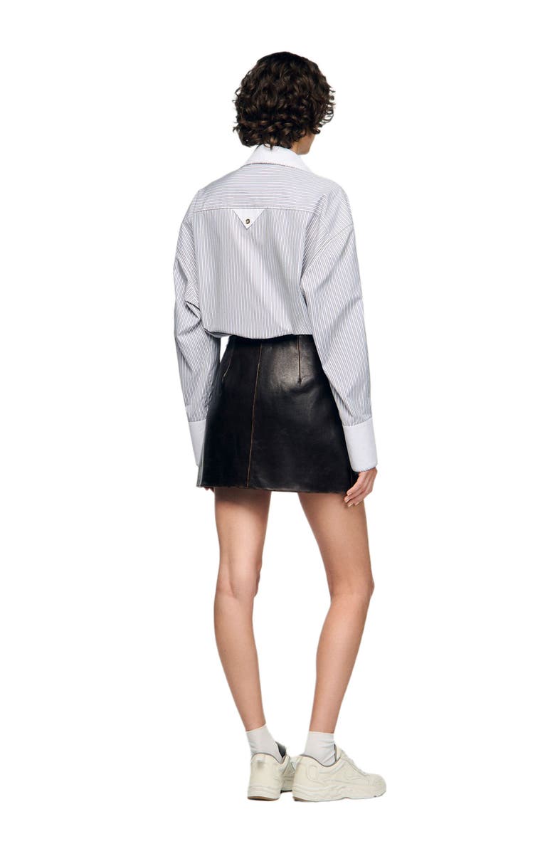 SANDRO Short aged leather skirt, Alternate, color, Brown