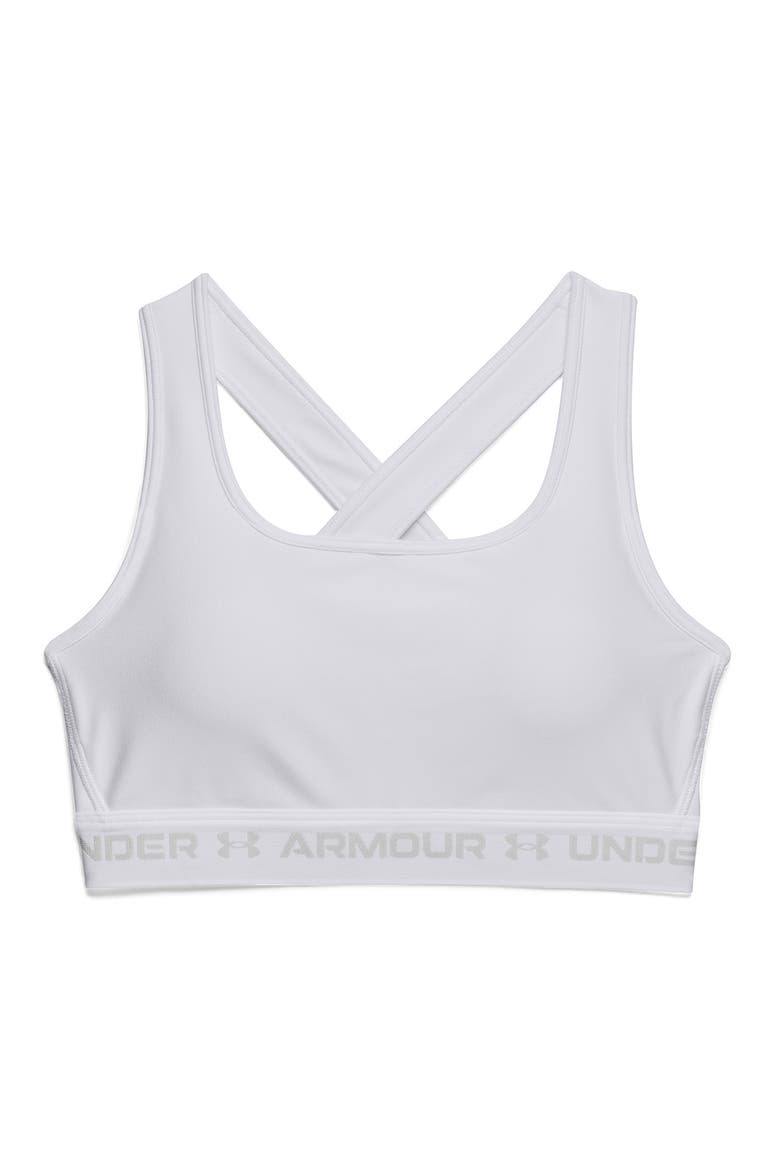 HeatGear® Mid Cross Back Sports Bra, Alternate, color, 100 WHITE