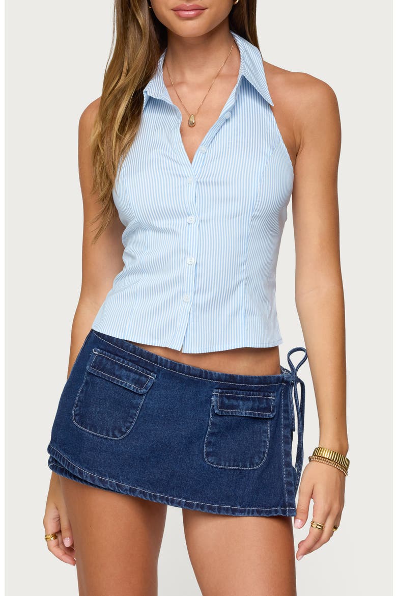 Debra Tailored Pinstripe Halter Top, Main, color, LIGHT-BLUE