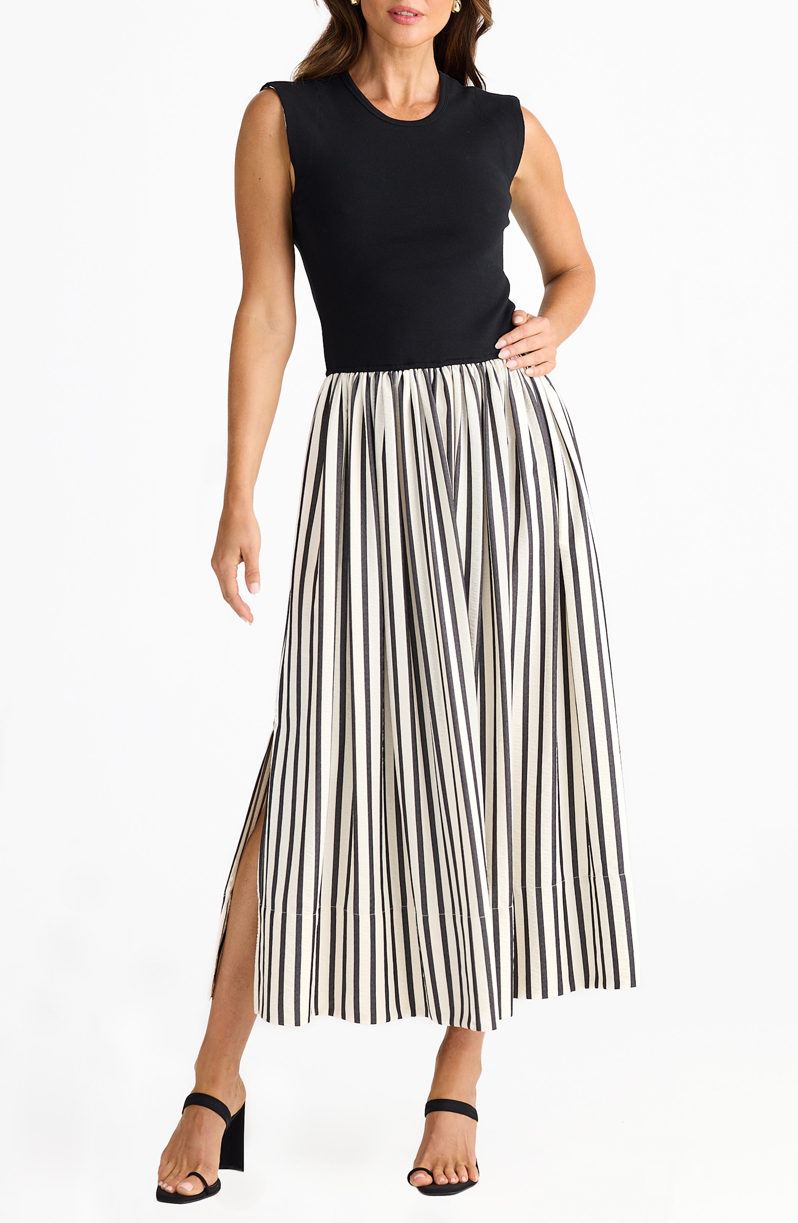 Daphne Sleeveless Mixed Media Dress
