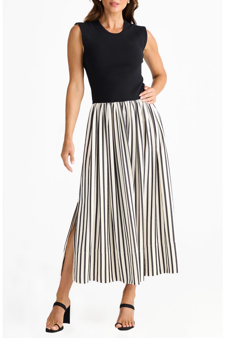 Daphne Sleeveless Mixed Media Dress, Main, color, BLACK STRIPE